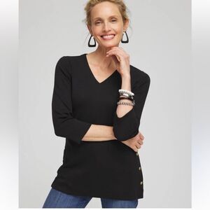 Last Tango Womens Black Long Sleeve V Neck Tunic Top M Side Grommet Travel Easy